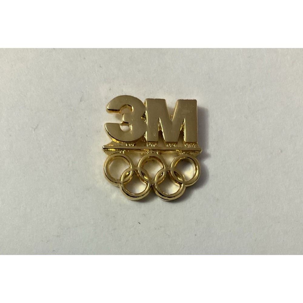 Vtg 3M Gold Tone Olympic Rings Lapel Pin Hat Pinback